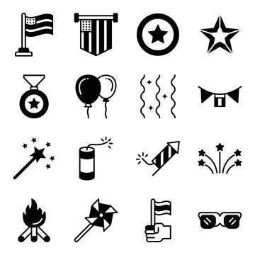 Pack of 4th July Solid Icons Stock Illustration