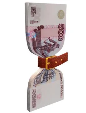 Pack of 500 ruble banknotes tightly constricted belt. 3D illustration Stock Illustration