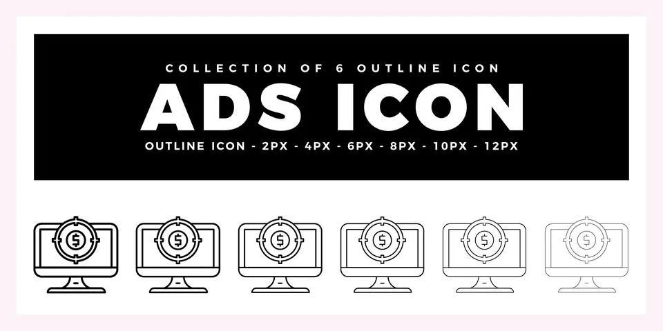 Pack of 6 Outline Vector Ads icon Stockillustratie