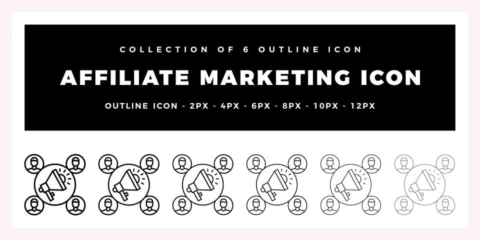 Pack of 6 Outline Vector Affiliate Marketing icon Stock Illustration