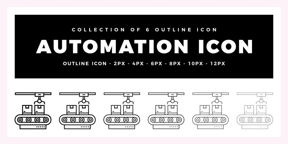 Pack of 6 Outline Vector automation icon Stock Illustration