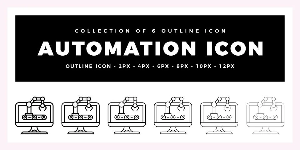 Pack of 6 Outline Vector automation icon Stock Illustration