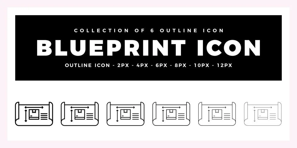 Pack of 6 Outline Vector blueprint icon Stock Illustration