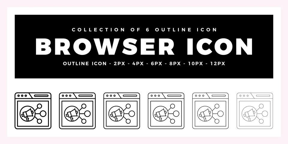 Pack of 6 Outline Vector browser icon Stock Illustration