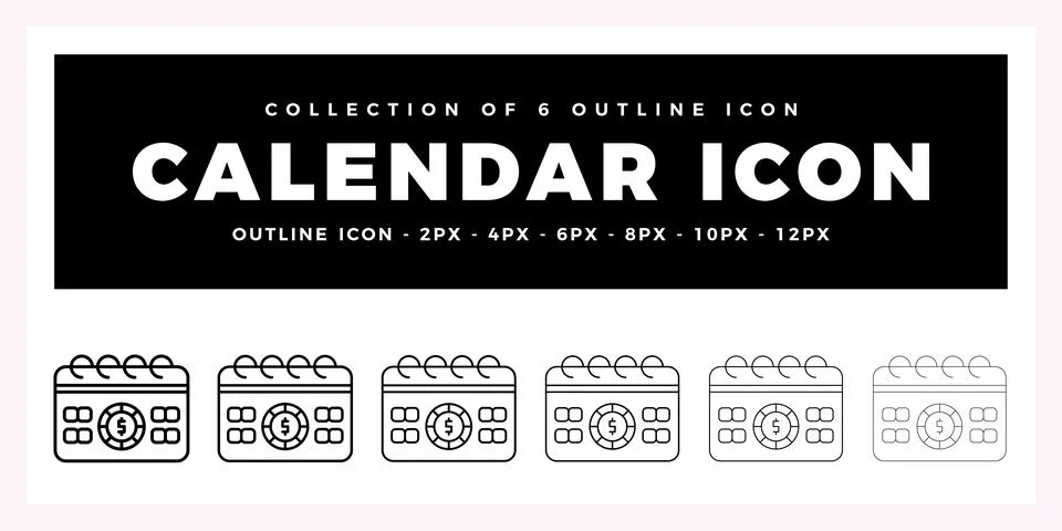 Pack of 6 Outline Vector Calendar icon Stock Illustration