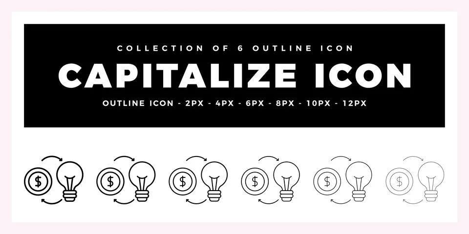 Pack of 6 Outline Vector capitalize icon Ilustração Stock