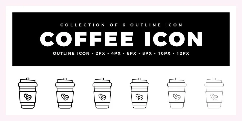 Pack of 6 Outline Vector coffee icon Stock Illustration