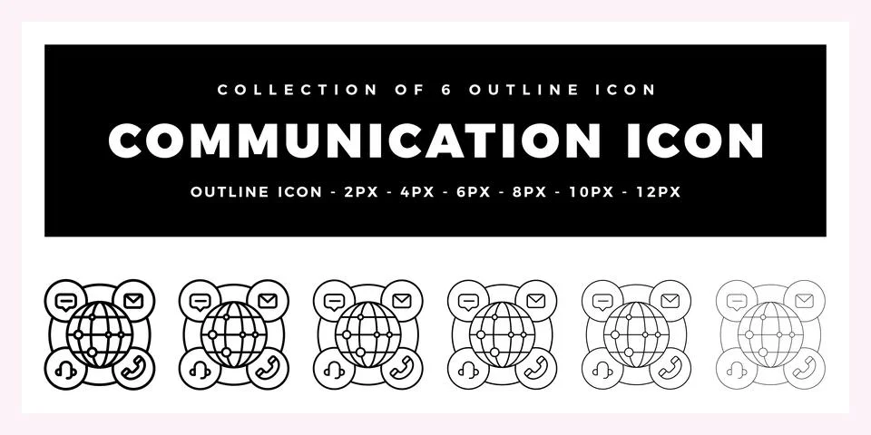 Pack of 6 Outline Vector Communication icon Illustrazione stock
