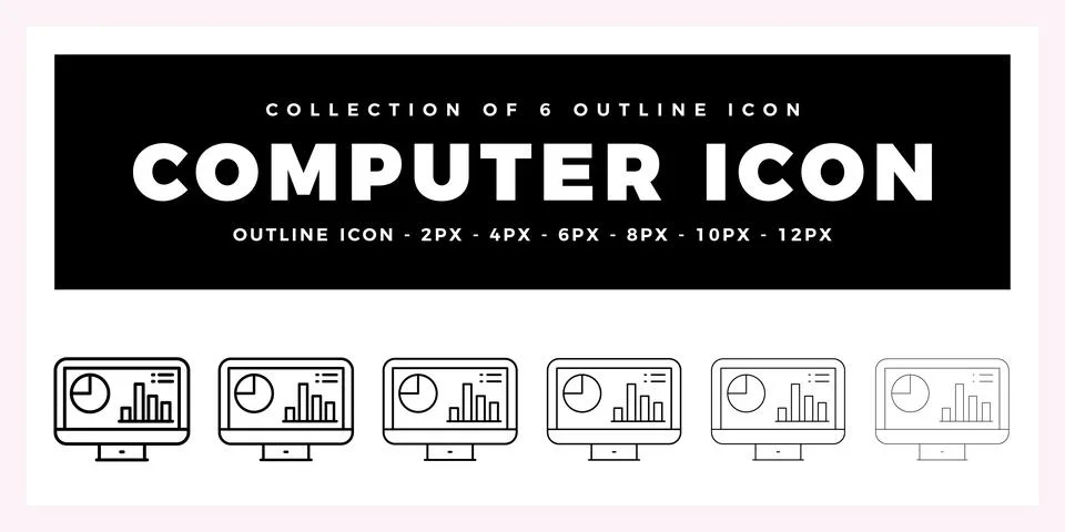 Pack of 6 Outline Vector computer icon Illustrazione stock