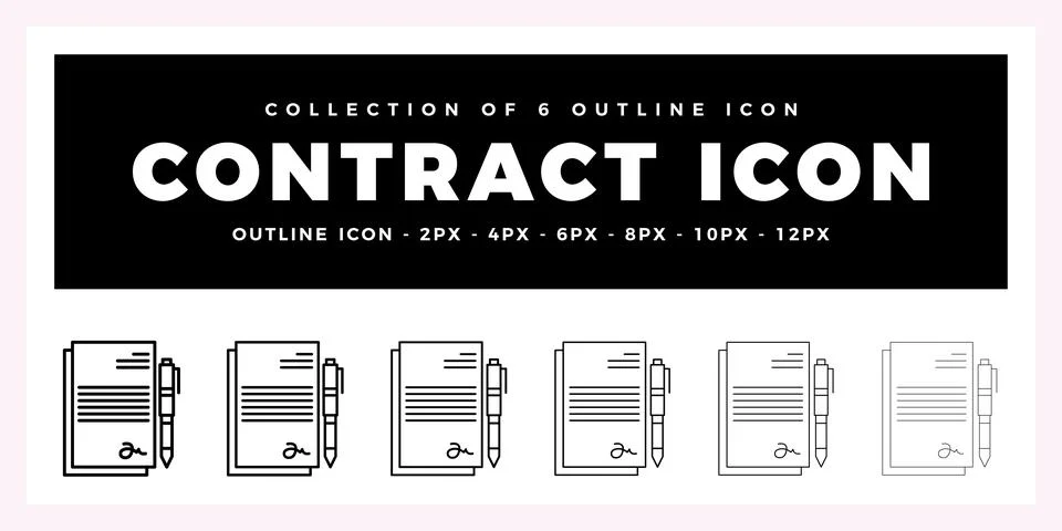 Pack of 6 Outline Vector Contract icon Illustrazione stock