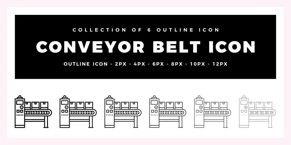 Pack of 6 Outline Vector Conveyor Belt icon Stock Illustration