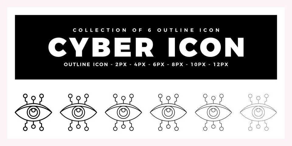 Pack of 6 Outline Vector cyber icon Stock Illustration