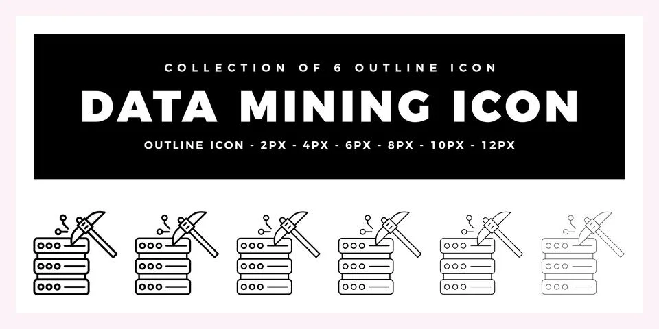 Pack of 6 Outline Vector data mining icon Illustrazione stock