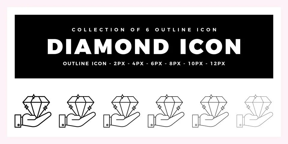 Pack of 6 Outline Vector Diamond icon Stock Illustration