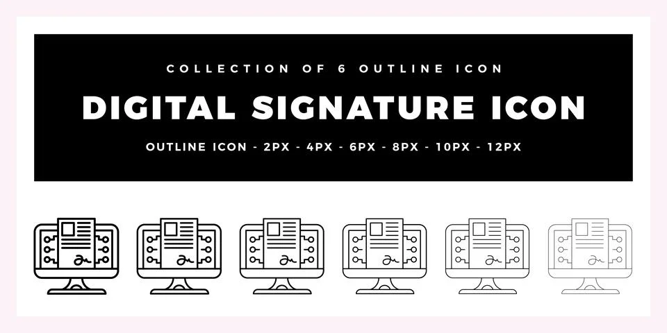 Pack of 6 Outline Vector digital signature icon Stock Illustration