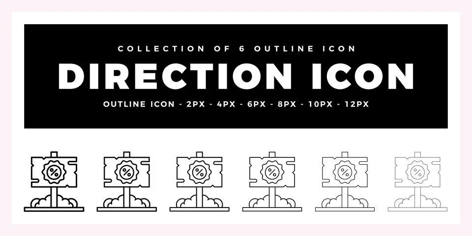 Pack of 6 Outline Vector direction icon Stock Illustration