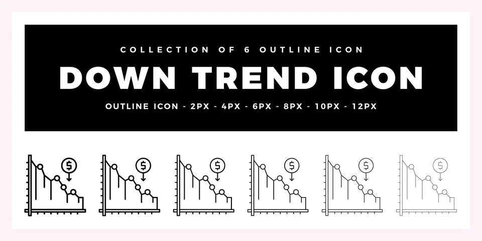 Pack of 6 Outline Vector Down Trend icon Stock Illustration