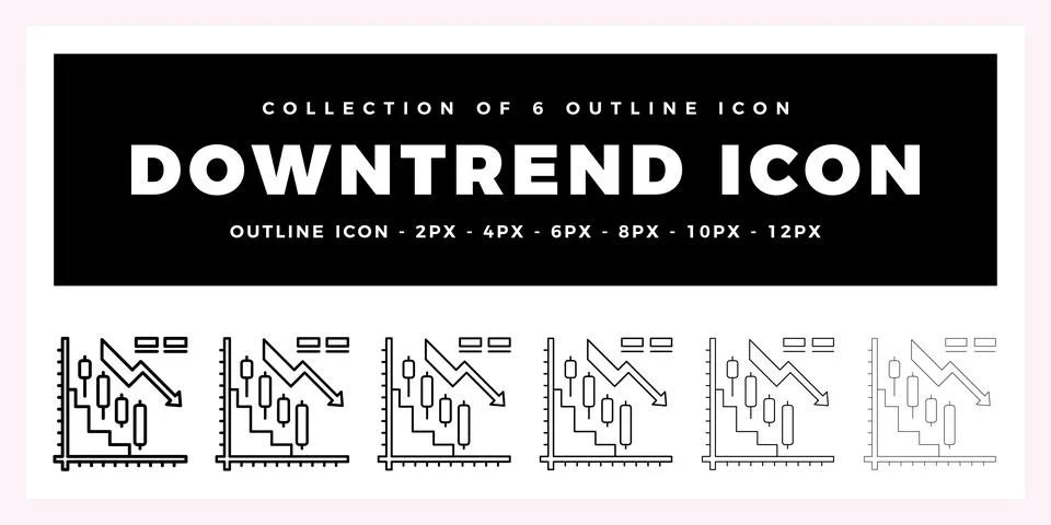 Pack of 6 Outline Vector downtrend icon Stock Illustration