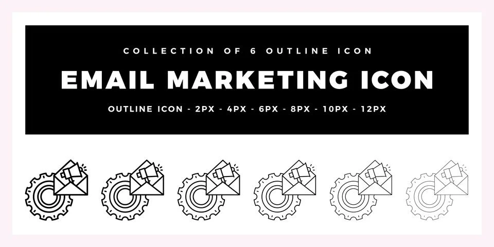 Pack of 6 Outline Vector email marketing icon Stock Illustration