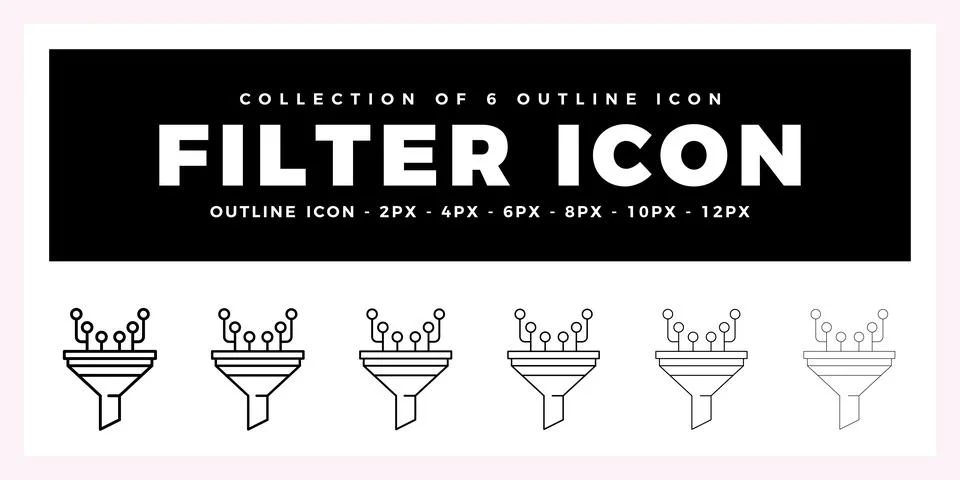 Pack of 6 Outline Vector filter icon Stock Illustration