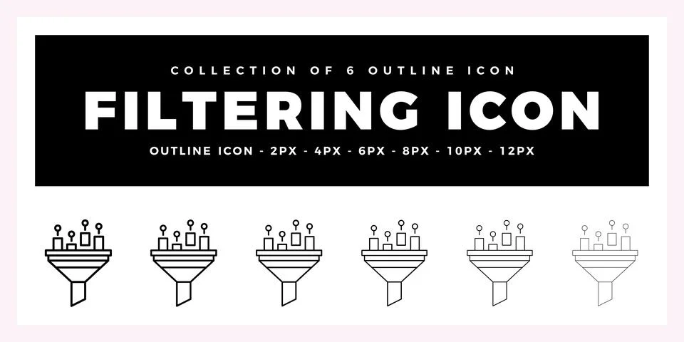 Pack of 6 Outline Vector Filtering icon Stock Illustration
