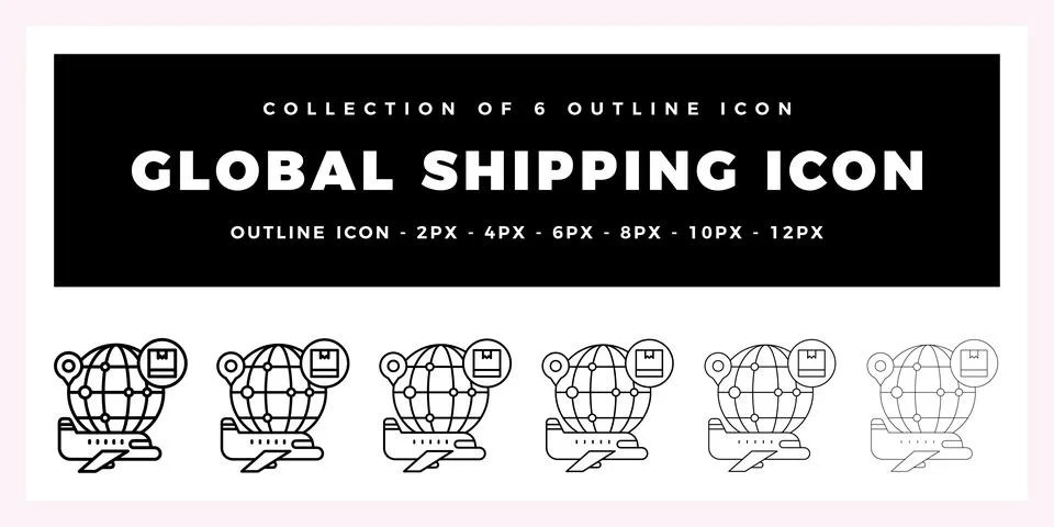 Pack of 6 Outline Vector Global Shipping icon Stock Illustration