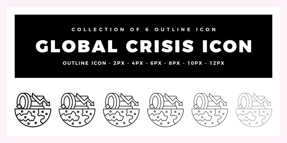 Pack of 6 Outline Vector global crisis icon Stock Illustration