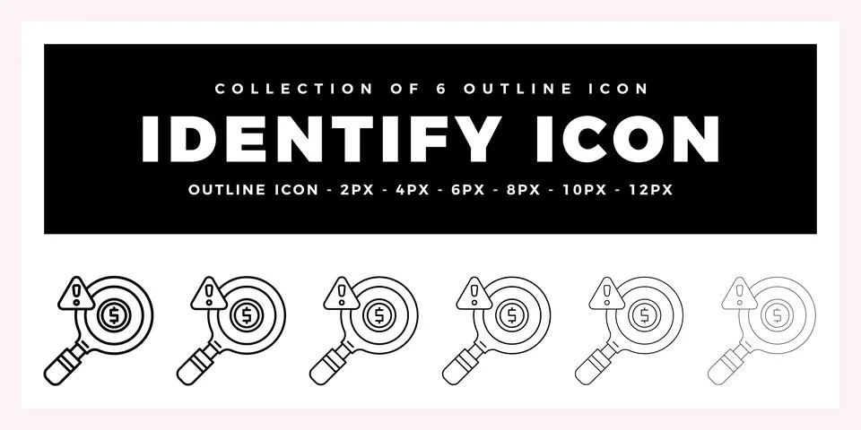 Pack of 6 Outline Vector Identify icon Stock Illustration