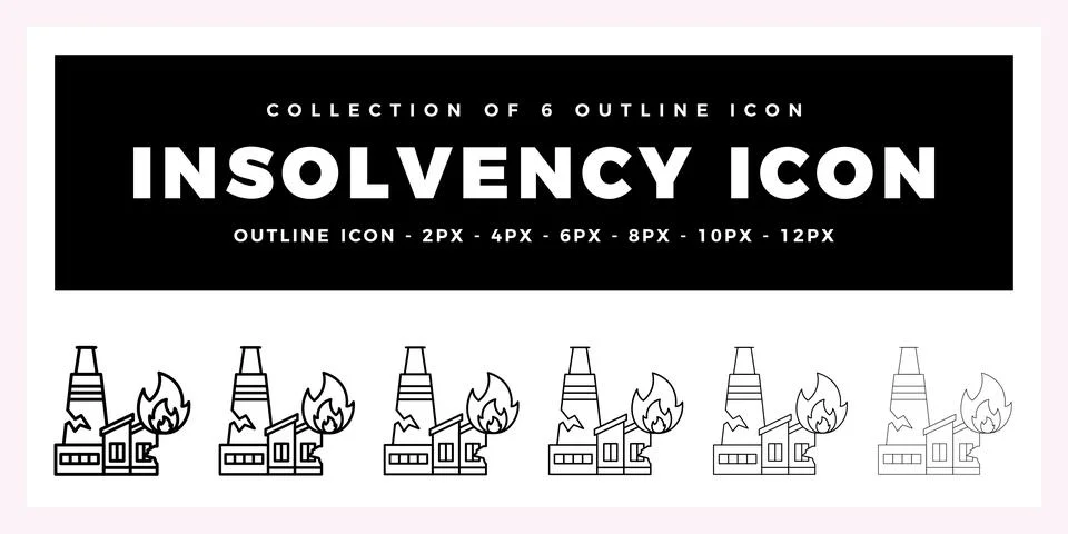 Pack of 6 Outline Vector Insolvency icon Stock Illustration