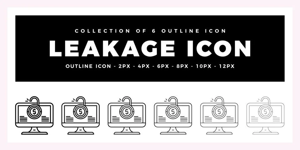 Pack of 6 Outline Vector Leakage icon Stock Illustration