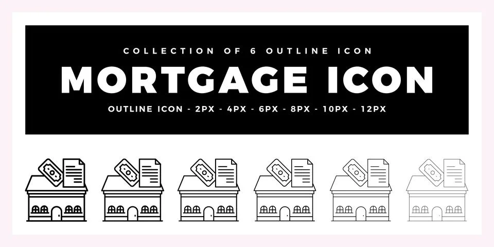 Pack of 6 Outline Vector Mortgage icon 스톡 일러스트