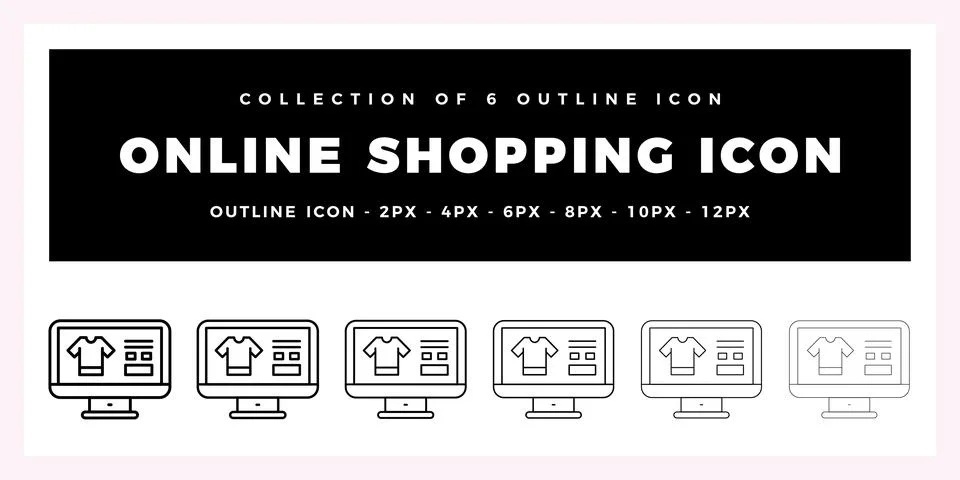 Pack of 6 Outline Vector online shopping icon Stock Illustration