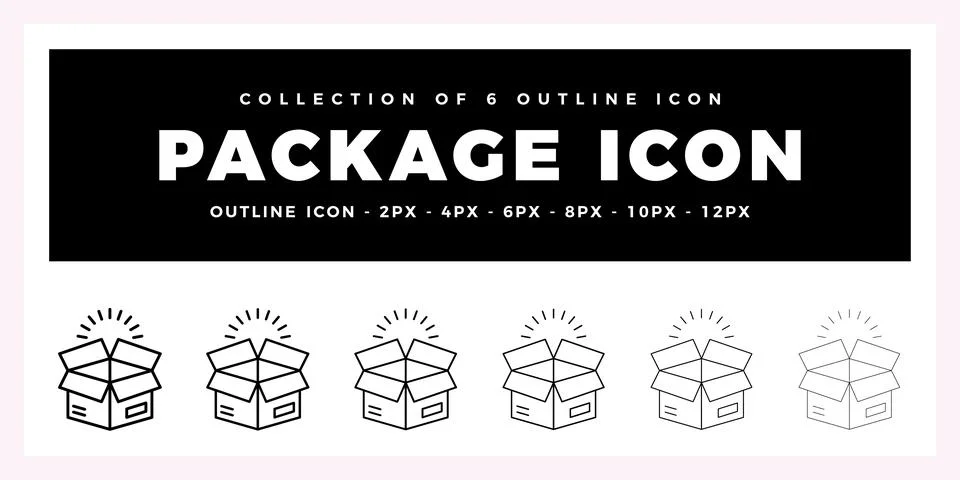 Pack of 6 Outline Vector package icon Stock Illustration