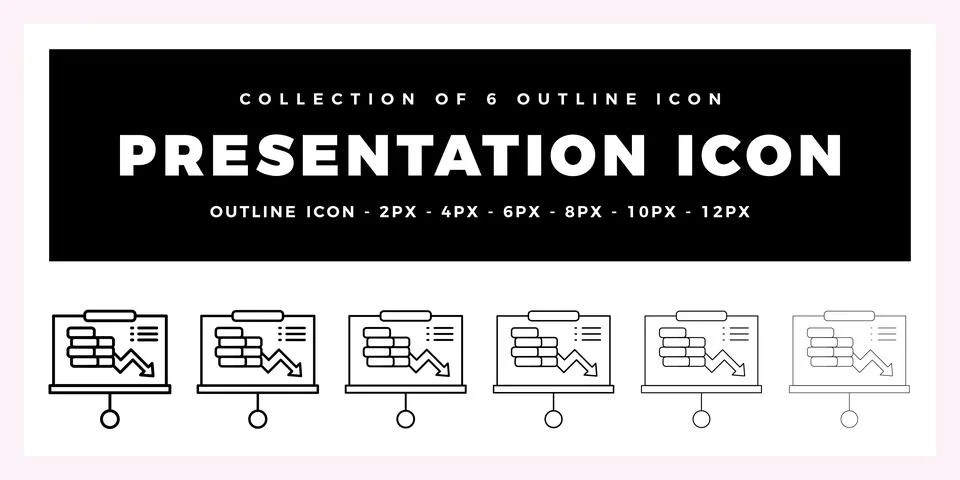Pack of 6 Outline Vector Presentation icon Stock Illustration
