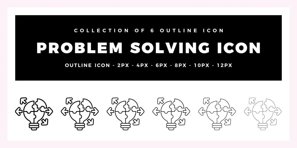 Pack of 6 Outline Vector Problem Solving icon Stock Illustration