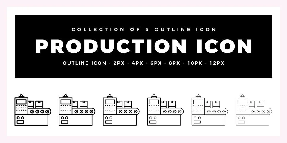 Pack of 6 Outline Vector production icon Stock Illustration