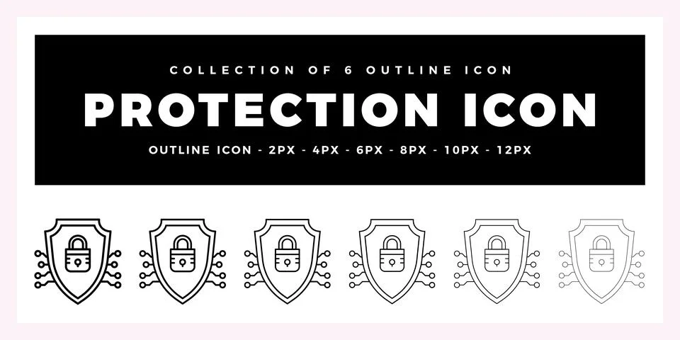 Pack of 6 Outline Vector protection icon Stock Illustration