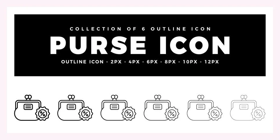 Pack of 6 Outline Vector Purse icon Illustration