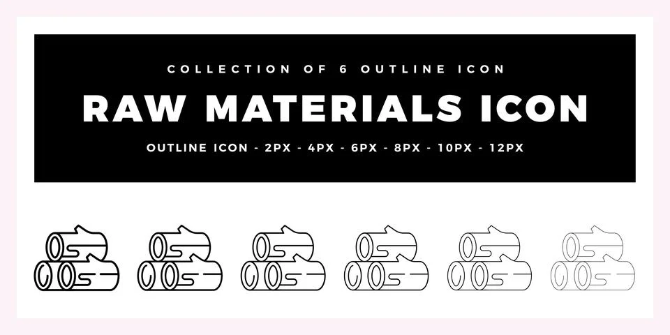 Pack of 6 Outline Vector Raw Materials icon Stock Illustration