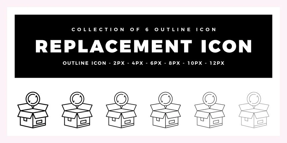 Pack of 6 Outline Vector Replacement icon Stock Illustration