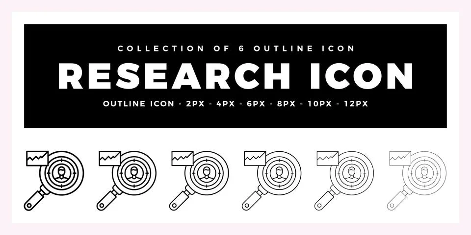 Pack of 6 Outline Vector research icon Stockillustratie