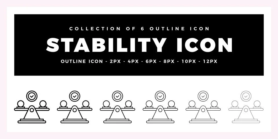 Pack of 6 Outline Vector Stability icon Stock Illustration