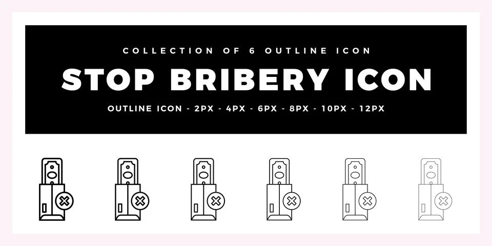 Pack of 6 Outline Vector Stop Bribery icon Stock Illustration