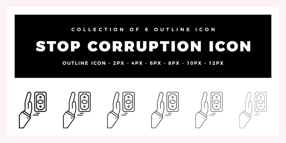 Pack of 6 Outline Vector Stop Corruption icon Stock Illustration