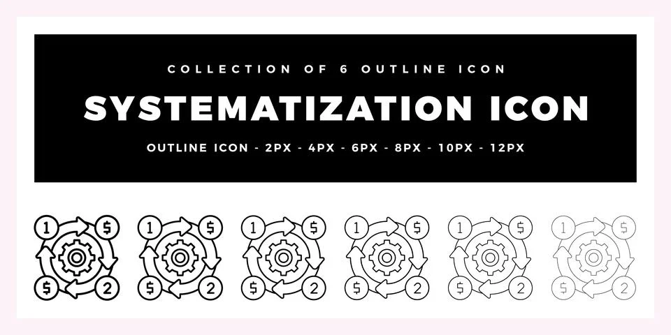 Pack of 6 Outline Vector Systematization icon Illustrazione stock