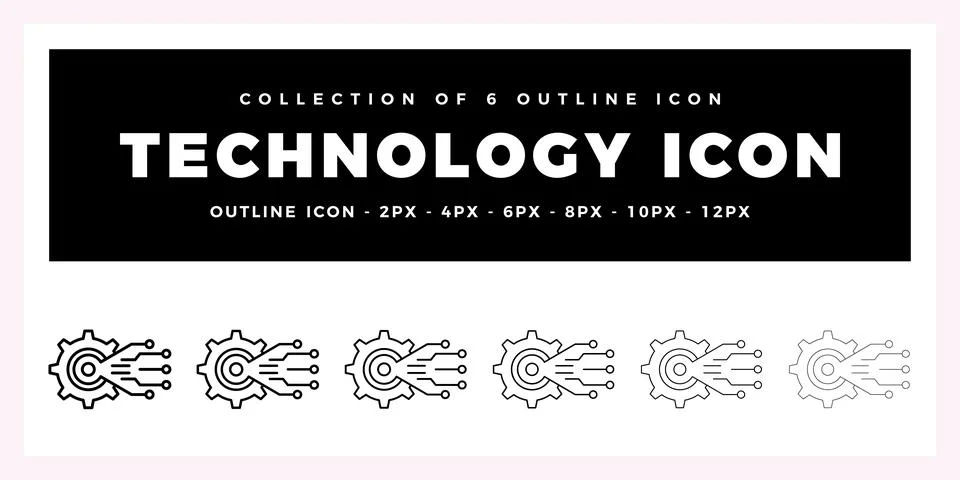 Pack of 6 Outline Vector technology icon Stock Illustration
