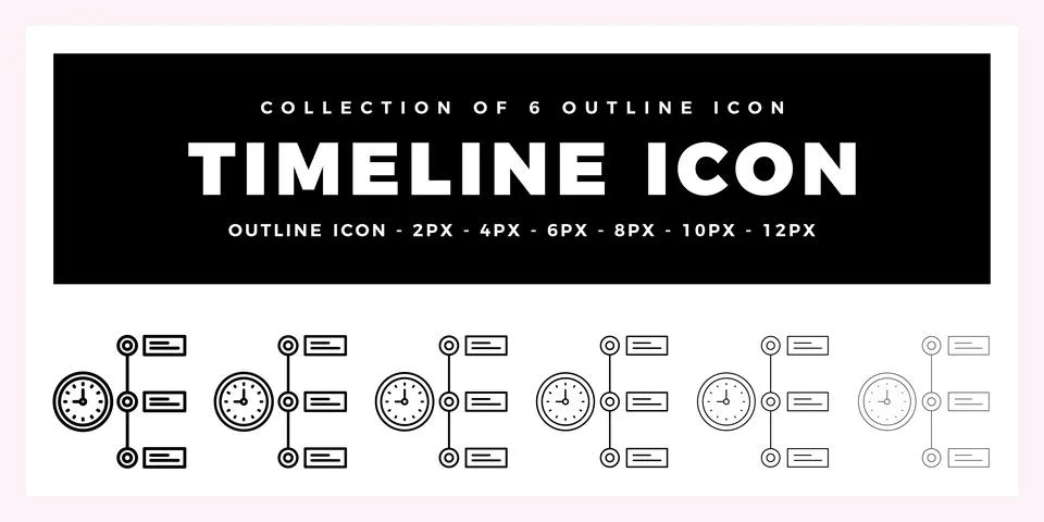 Pack of 6 Outline Vector timeline icon Stock Illustration