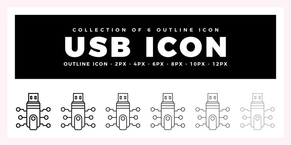 Pack of 6 Outline Vector USB icon Stock Illustration