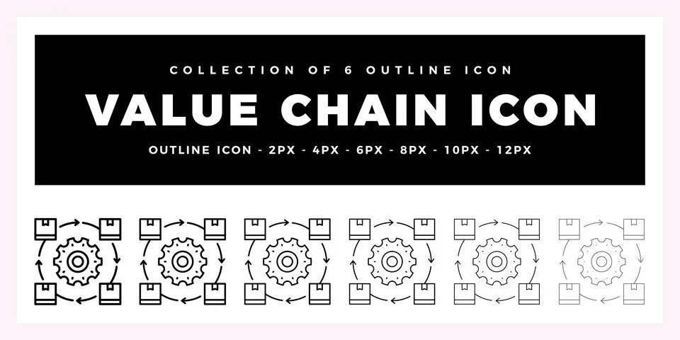 Pack of 6 Outline Vector Value Chain icon Stock Illustration