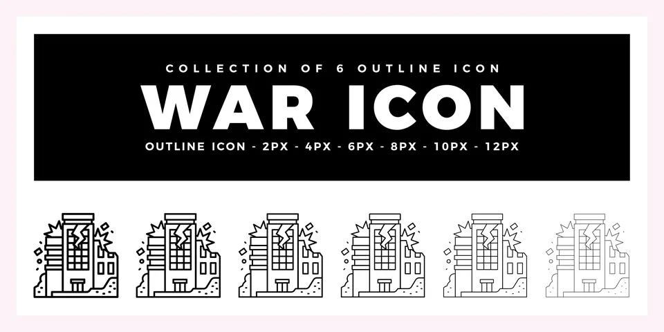 Pack of 6 Outline Vector War icon Stock Illustration